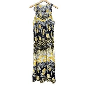 Population Floral Black white Yellow Maxi Sleeveless Dress Ladies Size 8